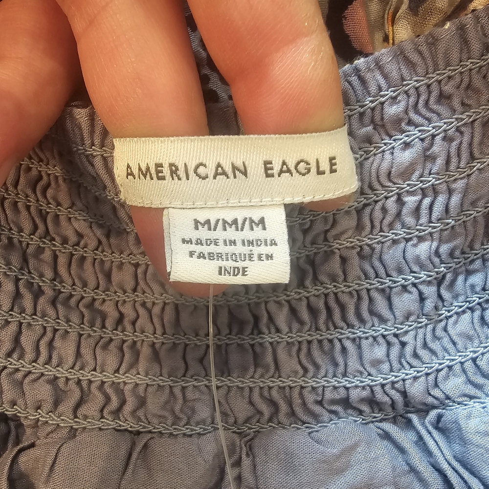 NWT AMERICAN EAGLE Puff Sleeve Tie Back Ruched Cotton Floral Short Dress Medium - Picture 13 of 15